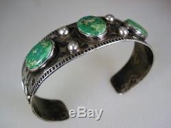 GREAT OLD Fred Harvey era STAMPED STERLING SILVER & 3 TURQUOISE BRACELET with Dogs
