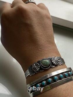 Gorgeous Fred Harvey Turquoise Petit Point Sterling Silver Bracelet Navajo Old