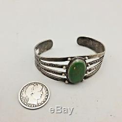 Great Old, Fred Harvey Era Green Turquoise and Sterling Silver Cuff Bracelet