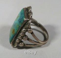 Green Turquoise Ring Fred Harvey Era Old Pawn NAVAJO Silver Southwest