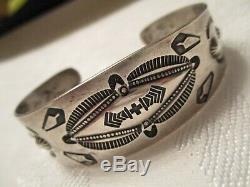 HAND STAMPED Fred Harvey Vintage OLD PAWN Coin Silver CUFF BRACELET