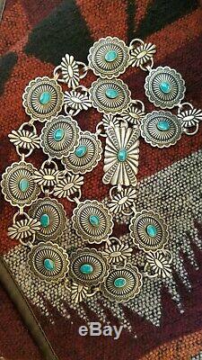HEAVY Fred Harvey Vintage 950 Silver Cerrillos Turquoise Belt or Necklace 110g