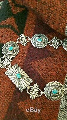HEAVY Fred Harvey Vintage 950 Silver Cerrillos Turquoise Belt or Necklace 110g