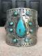 Huge Vtg Fred Harvey Navajo Ingot Silver Stamped Royston Turquoise Cuff Bracelet