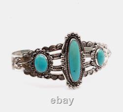 Hallmarked Navajo Fred Harvey Turquoise Sterling Silver Cuff Bracelet