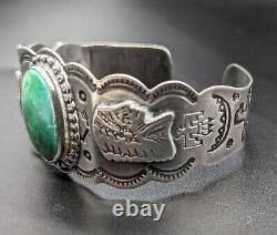 Harvey Era Sterling Silver Stamped Turquoise Cuff