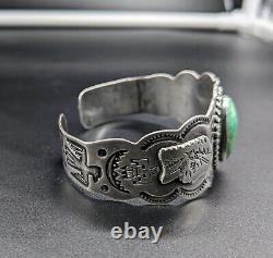 Harvey Era Sterling Silver Stamped Turquoise Cuff