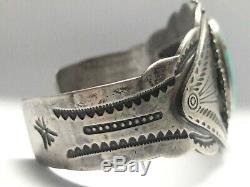 Heavy Fred Harvey Style Blue Turquoise Sterling Silver cuff bracelet 61 grams
