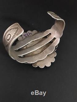Huge Vintage Navajo Fred Harvey Sterling Silver & Petrified Wood Cuff Bracelet