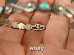 Ih Turquoise Coin Silver Row Bracelet 14.5 Gms Fred Harvey 1930's Tucson Estate