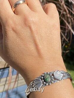 Incredible Green Royston Turquoise + Coin Silver Bracelet Navajo Fred Harvey Era