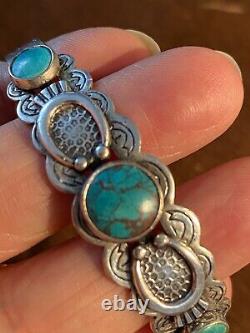 Incredible Navajo Royston Turquoise + Coin Silver Bracelet Fred Harvey Era