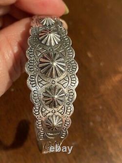 Intricate Vintage Navajo Coin Silver Bracelet MCM Fred Harvey Era Great Style