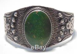 LARGE Fred Harvey Era Native American Sterling Silver Turquoise Cuff Bracelet