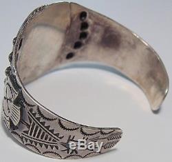 LARGE Fred Harvey Era Native American Sterling Silver Turquoise Cuff Bracelet