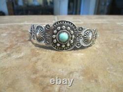 LARGE SIZE Old Fred Harvey Era Navajo Sterling Silver Turquoise CONCHO Bracelet