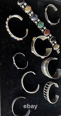 LOT4 (9) Silver Bracelets Old Vintage Mixed Fred Harvey-Sterling-Marked 307g