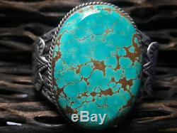 Large Fred Harvey Number 8 Turquoise Sterling Silver cuff bracelet 67 grams