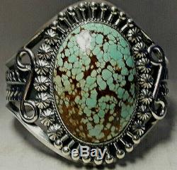 Large Fred Harvey Sterling Silver #8 Turquoise cuff bracelet 81.1 grams