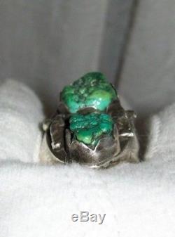 Large Old Pawn Fred Harvey Era Navajo Sterling Silver and Turquoise RING Size 10
