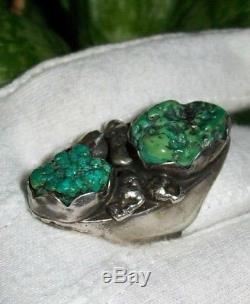 Large Old Pawn Fred Harvey Era Navajo Sterling Silver and Turquoise RING Size 10