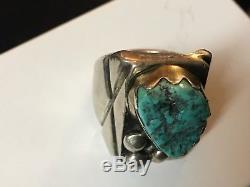 Large Old Pawn Fred Harvey Era Navajo Sterling Silver and Turquoise RING Size 12