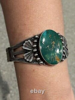 Large Vintage Fred Harvey Native American Vaughn's Sterling/Turquoise Cuff