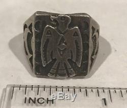 Large Vintage Fred Harvey Sterling Silver Thunderbird Mens Ring Size 10