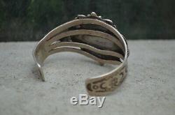 Large Vintage Old Pawn Navajo Fred Harvey Silver Petrified Wood Cuff Bracelet