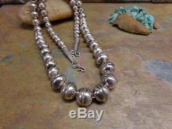 Long Navajo Silver Hand Made Bench Bead Necklace Native Old Pawn Fred Harvey Era
