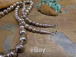 Long Navajo Silver Hand Made Bench Bead Necklace Native Old Pawn Fred Harvey Era