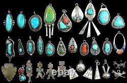 Lot of 33 Navajo Charms Pendants Single Earrings Silver Turquoise Fred Harvey