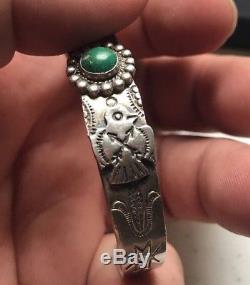 Magnificent Fred Harvey Sterling Thunderbird Birds Arrows Old Pawn Cuff Bracelet