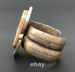 Massive Vtg 1940's Navajo Ingot Sterling Silver Stamped Wide Cuff Bracelet