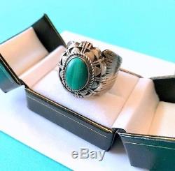 Men's Navajo Sterling Silver and Malachite Fred Harvey Era Ring Size 14