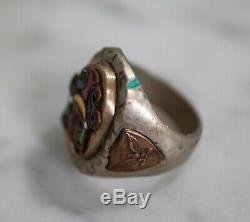 Mexican biker ring vintage Aztec Chief size 11 fred harvey era silver outlaw