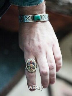 Mexican biker ring vintage Aztec Chief size 11 fred harvey era silver outlaw