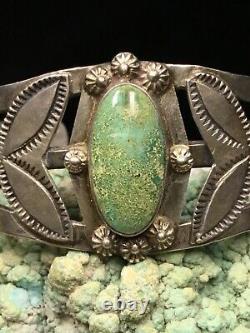 Museum Quality! Fred Harvey Era Sterling Silver & Turquoise Cuff Bracelet, 27.9g