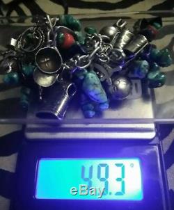 NATIVE AMERICAN Sterling Silver Turquoise/LapisCoral FRED HARVEY Charm Bracelet