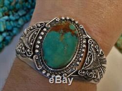 NAVAJO Fred Harvey Era ROYSTON TURQUOISE Stamped STERLING Silver 51g CUFF