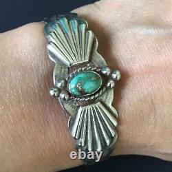 Native American Fred Harvey Era Coin Silver Turquoise Cuff Bracelet