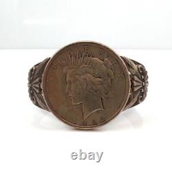 Native American Fred Harvey Era Sterling 1922 Silver Dollar Cuff Bracelet LFG5