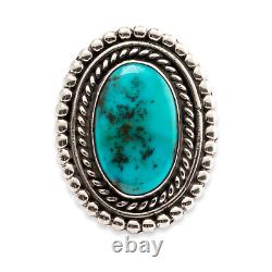 Native American Fred Harvey Era Sterling Blue Gem Turquoise Rope & Bead Ring 7