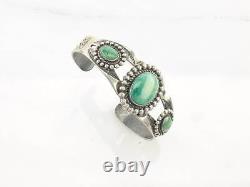 Native American Fred Harvey Era Sterling Silver Cuff Bracelet Green Turquoise