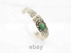 Native American Fred Harvey Era Sterling Silver Cuff Bracelet Green Turquoise