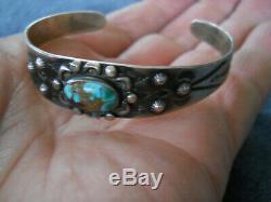 Native American Fred Harvey Era Turquoise Stamped Sterling Silver Cuff Bracelet