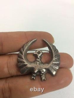 Native American Fred Harvey Era silver Stamp Bird Pin Brooch