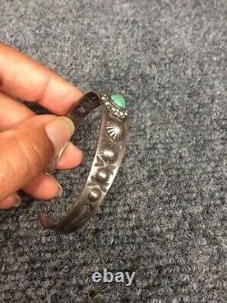 Native American Fred Harvey Era sterling silver Stamp turquoise bracelet