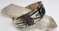 Native American Fred Harvey Sterling Green Turquoise Thunderbird Cuff Bracelet