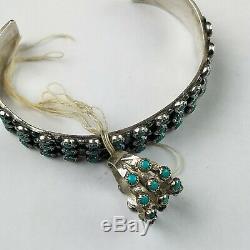 Native American Fred Harvey Sterling Silver Green Turquoise Bracelet & Ring